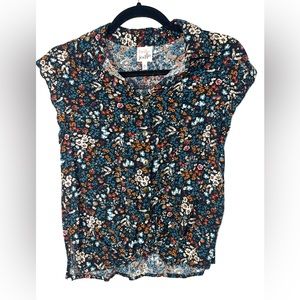 Black Floral button up Top